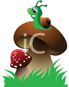 279x350 Cartoon Clip Art Illustration Of A Snail Sitting On A Mushroom