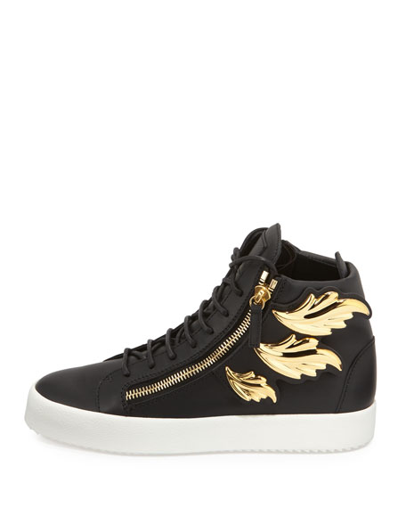 456x570 Giuseppe Zanotti Men's Leather High Top Sneaker With Golden Wings