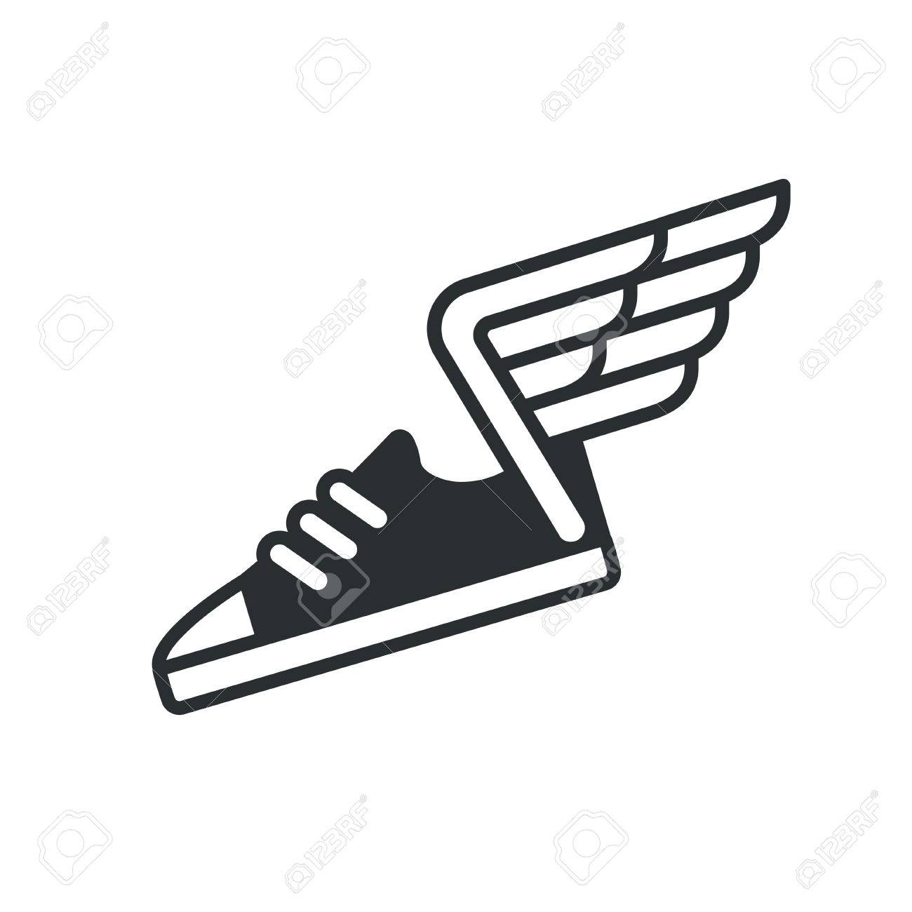 1300x1300 Sneaker With Wings Icon. Vector Sports Shoe Line Logo. Royalty