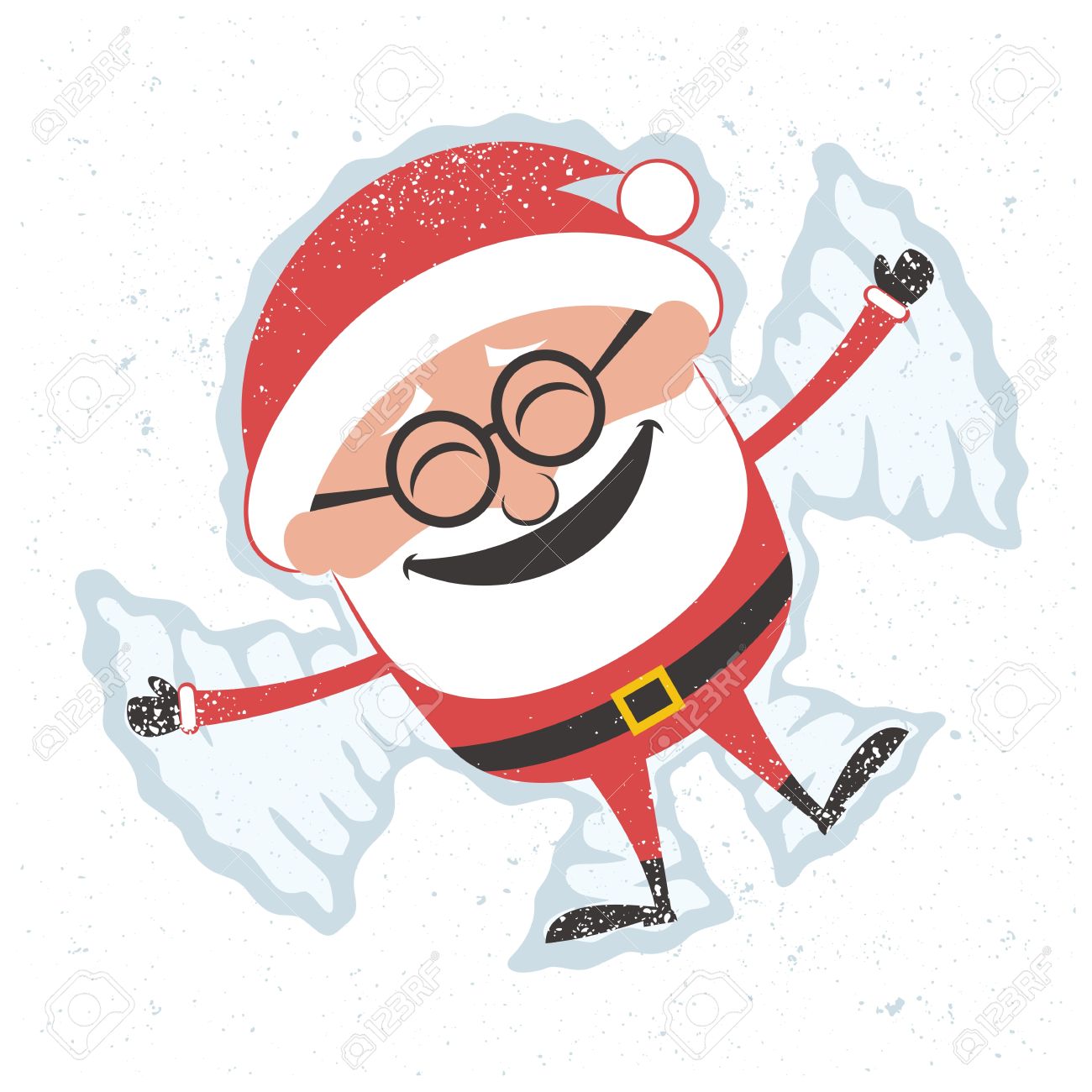 1300x1300 Christmas Card With Santa Claus Making Snow Angel. No Transparency