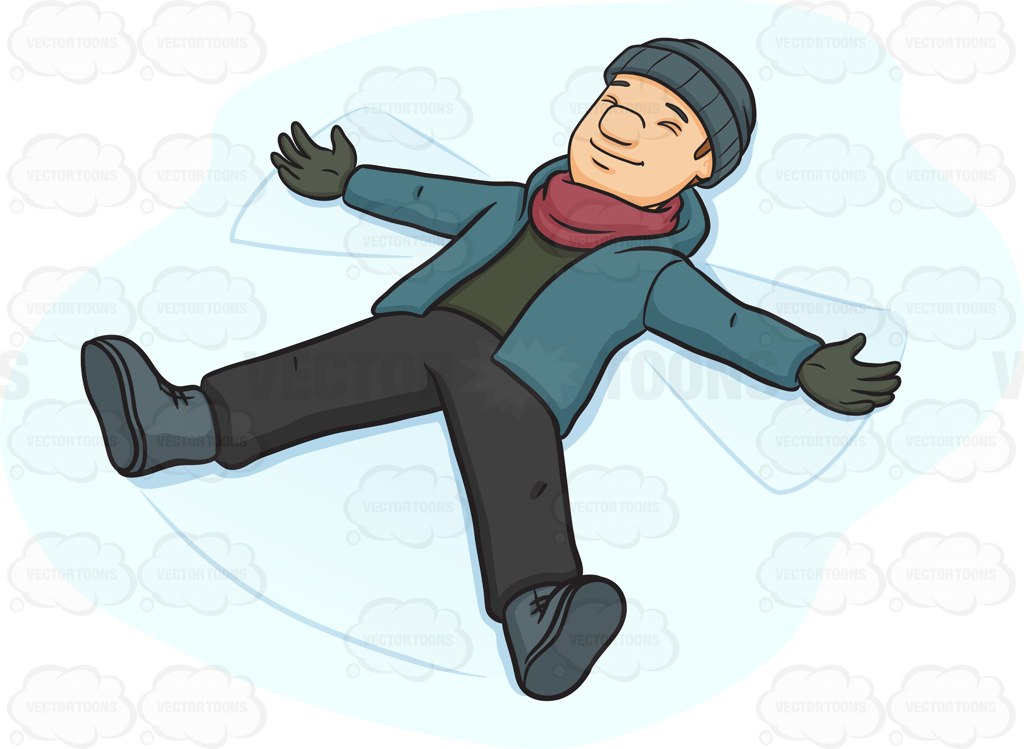 1024x749 A Man Creating A Snow Angel Cartoon Clipart