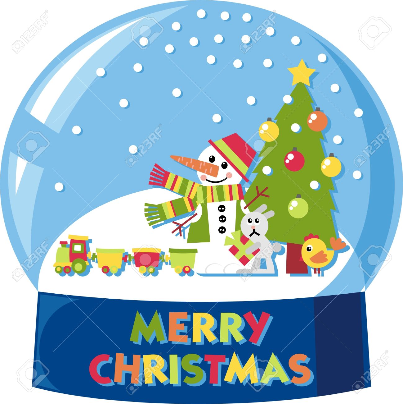 1299x1300 Vector Snow Globe With A Snowman And Many Toys Royalty Free
