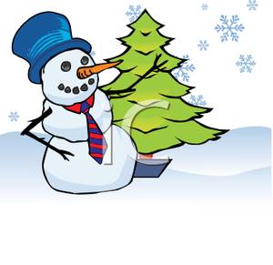 300x291 Art Image A Snowman Standing Next To A Christmas Tree In The Snow
