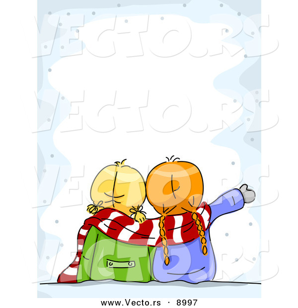 600x620 Cartoon Vector Of Two Girls Looking