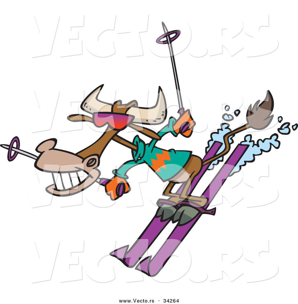 1024x1044 Vector Of A Happy Cartoon Cow Snow Skiing Downhill By Toonaday