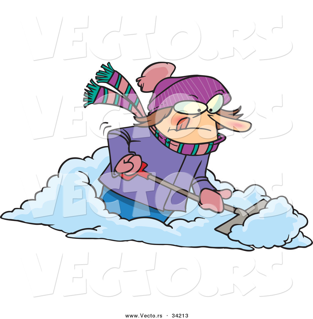 1024x1044 Vector Of A Mad Cartoon Woman Shoveling Snow By Toonaday