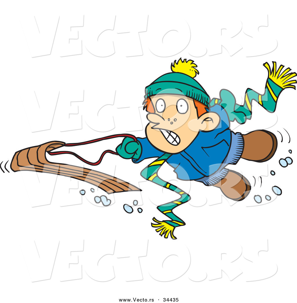1024x1044 Vector Of A Scared Cartoon Boy Falling Off His Snow Sled By