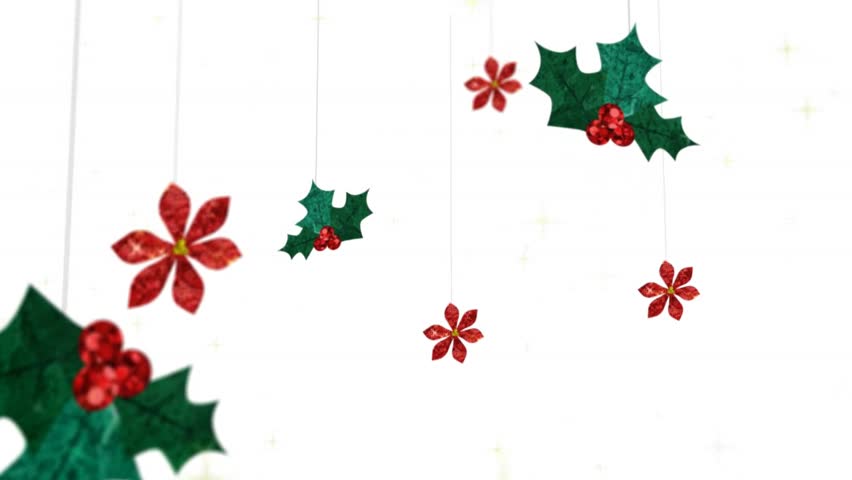 852x480 Christmas Holly Ivy With Snow Flakes Falling Stock Footage Video