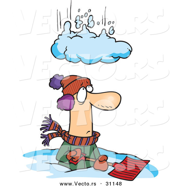 600x620 Vector Of A Pile Of Snow Falling On A Man Trying To Shovel Snow By
