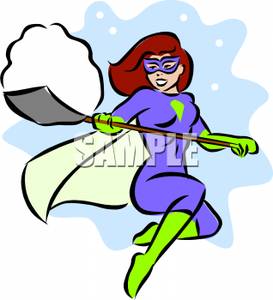 273x300 Female Super Hero With Snow On A Shovel Clip Art Image