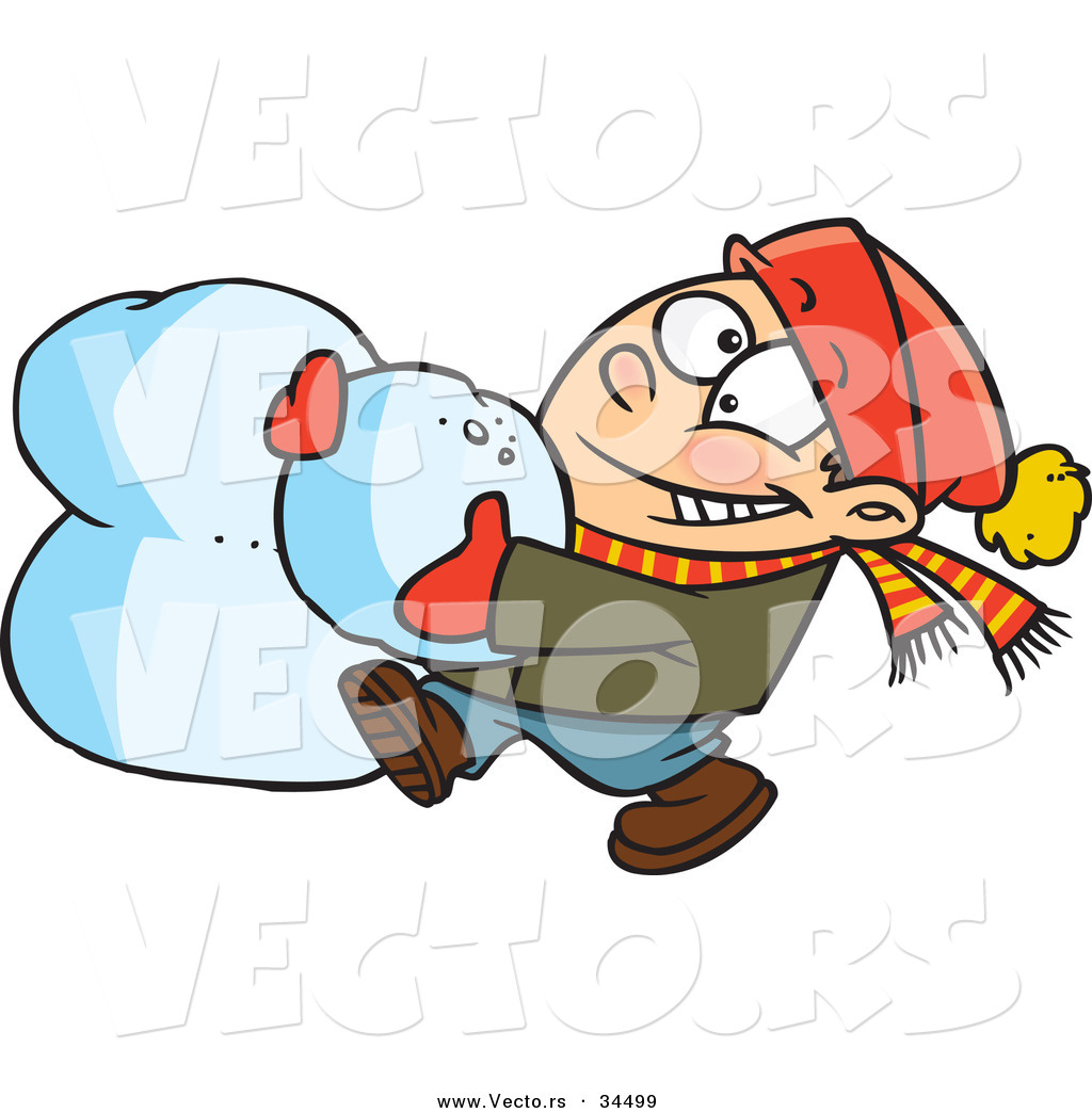 1024x1044 Vector Of A Happy Cartoon Boy Building A Snowman By Toonaday
