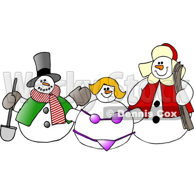 400x400 The Snowman, Snow Woman In A Bikini And Another Snow Man Clipart