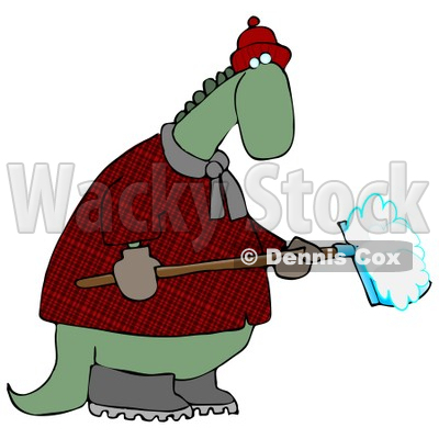 400x400 Dino In A Coat And Hat, Shoveling Snow In Winter Clipart