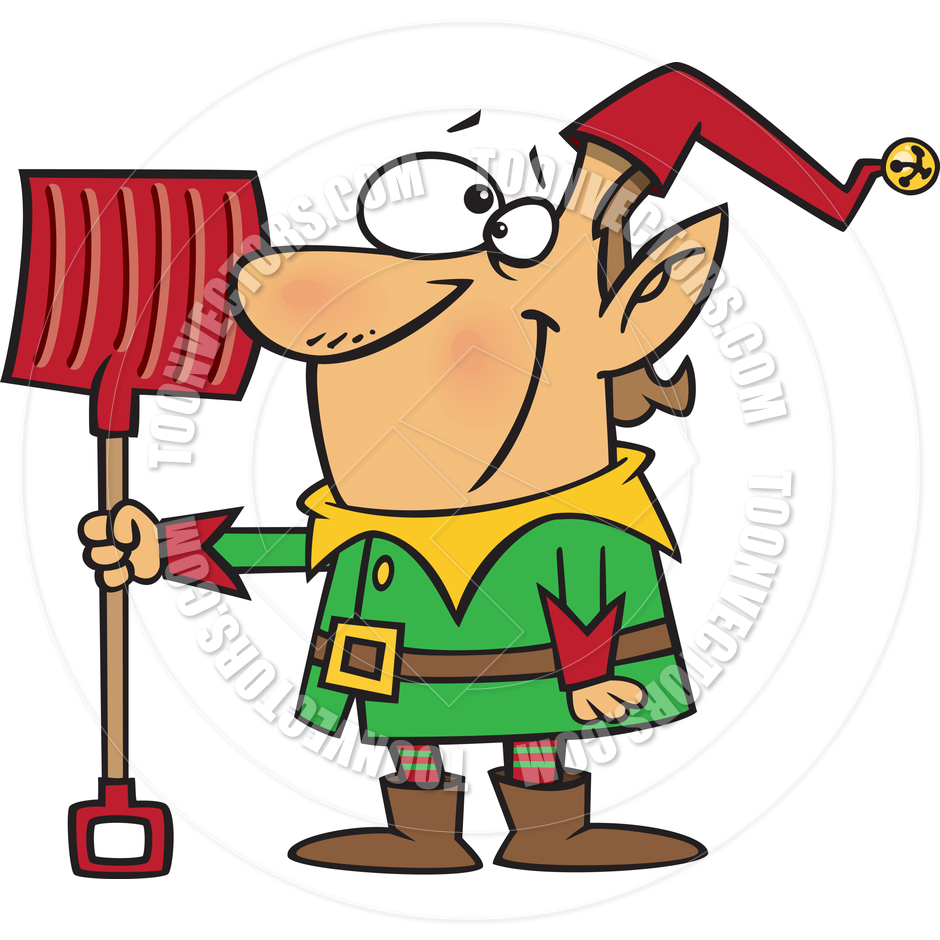 940x940 Cartoon Christmas Elf Holding Snow Shovel By Ron Leishman Toon