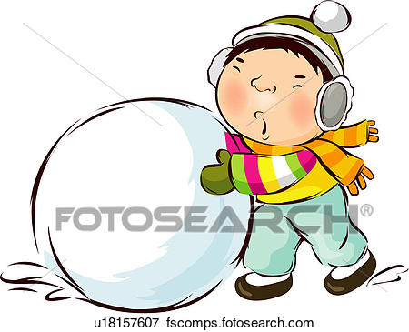450x365 Stock Illustration Of Boy Rolling A Big Snowball U18157607