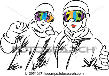 450x317 Clip Art Of Snowboarding Skiers Man And Woman I K13951027