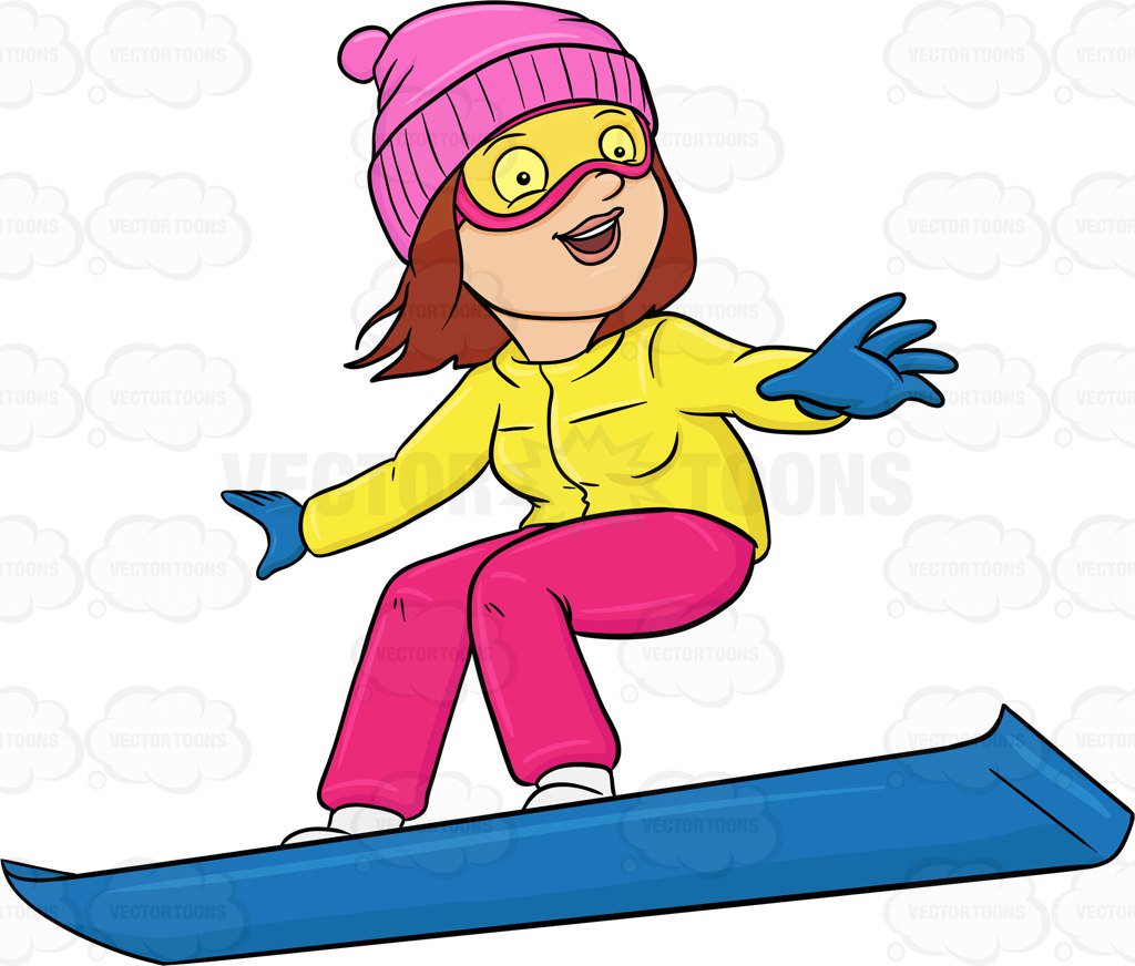 1024x872 A Woman Basking In Merriment While Snowboarding Cartoon Clipart