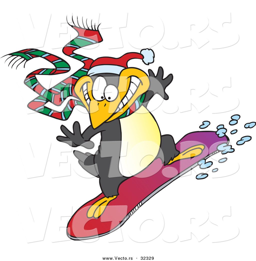 1024x1044 Vector Of A Happy Cartoon Penguin Snowboarding By Toonaday