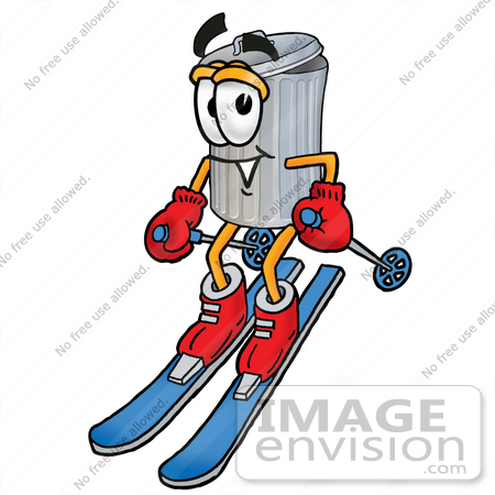 450x450 Clip Art Graphic Of A Metal Trash Can Cartoon Character Skiing