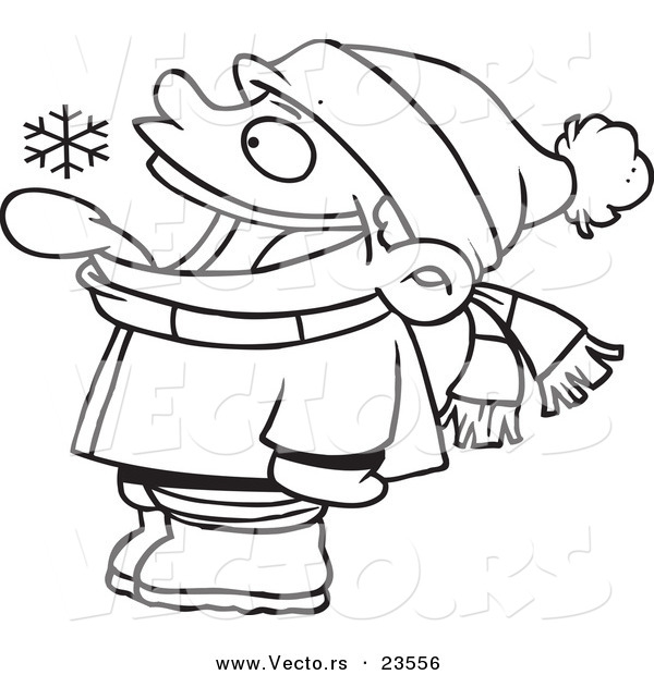 600x620 Vector Of A Cartoon Boy Catching Snowflakes With His Tongue
