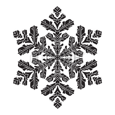 450x450 Hand Drawn Realistic Silhouette Snowflake. Black On White