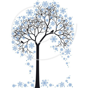 300x300 Winter Tree With Snowflakes And Birds, Illustration, Seasonal