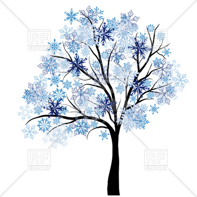 400x400 Beautiful Winter Tree With Snowflakes Leaves Royalty Free Vector