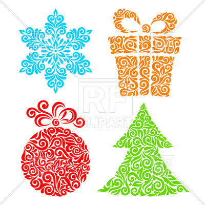 400x400 Ornamental New Year Symbols Ball, Snowflake, Fir And Gift Box