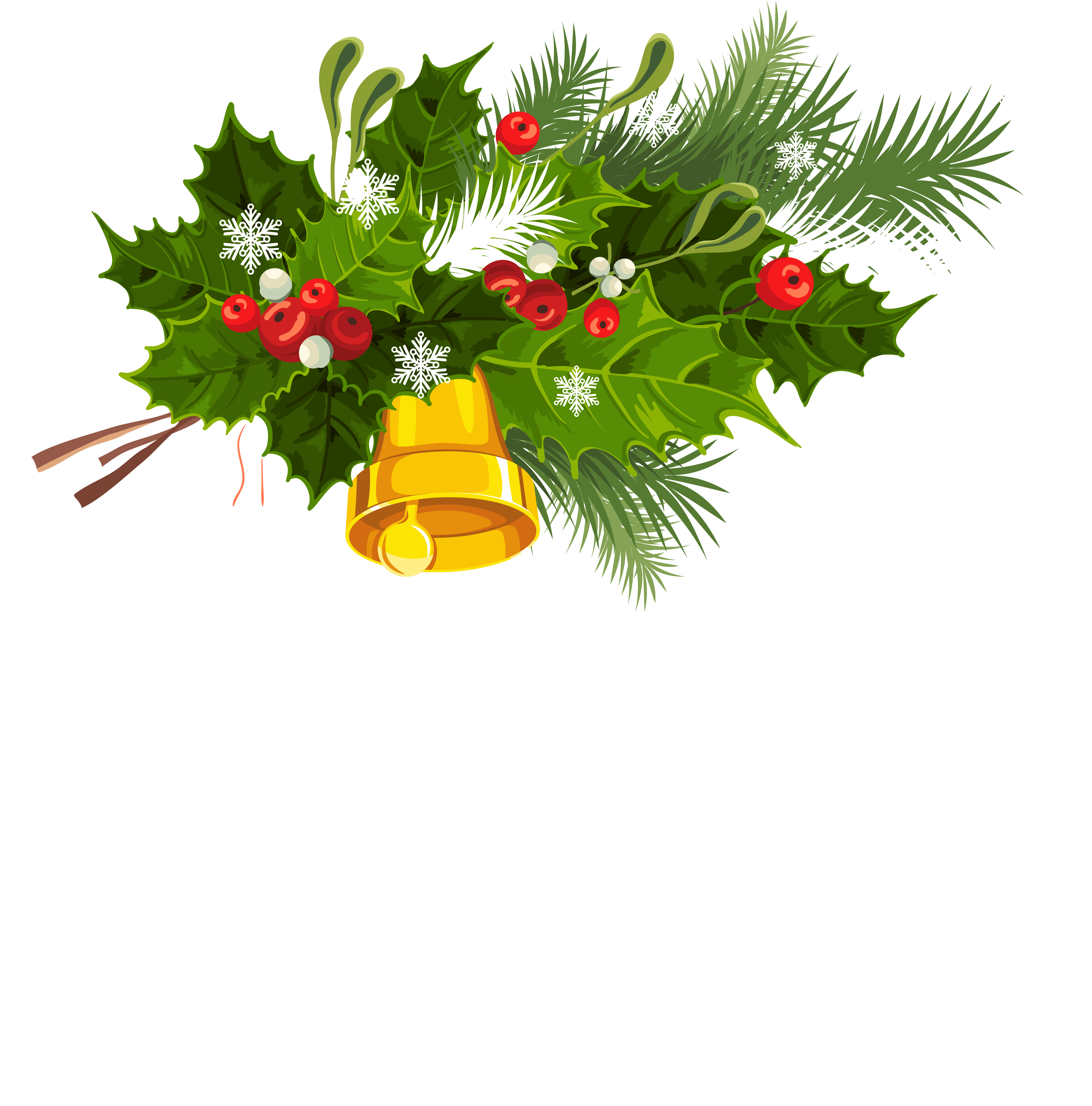 4999x5066 Transparent Christmas Bell Mistletoe And Snowflakes Png Clipart