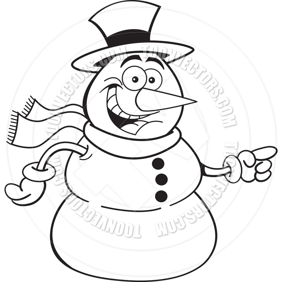 940x940 Cartoon Pointing Snowman (Black And White Line Art) By Kenbenner