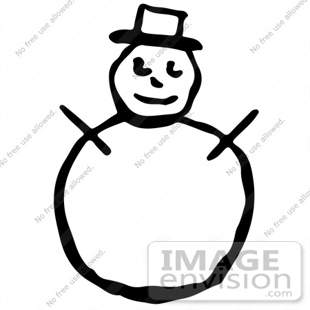 450x450 Clipart Of A Snowman With A Top Hat Stick Arms In Black