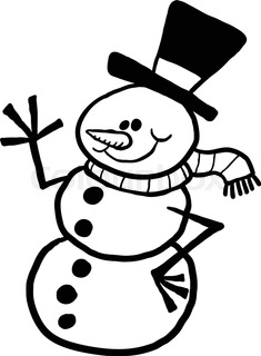 235x320 Happy Snowman In A Black Cylinder And Orange Scarf, Cartoon Vector