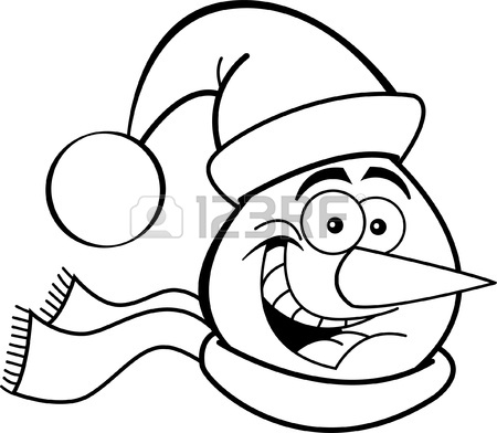 450x392 Black And White Illustration Of A Snowman Head Royalty Free