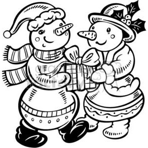 300x300 Royalty Free Snowmen Giving Gifts 381122 Vector Clip Art Image