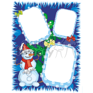 300x300 Royalty Free Christmas Photo Frame With A Snowman And Ribbons