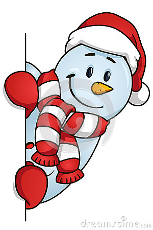 300x450 Funny Snowman Hiding Behind The Blank. Vector Illustration