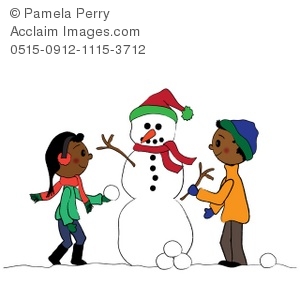 300x300 Clip Art Illustration Of Ethnic Children Building A Snowman