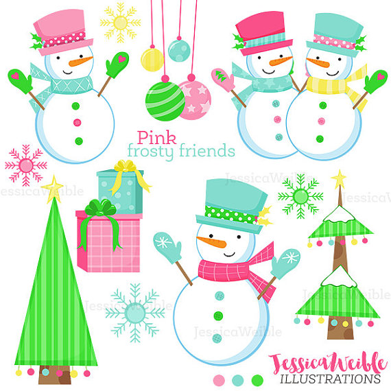 570x570 Pink Frosty Friends Cute Digital Clipart, Christmas Clip Art