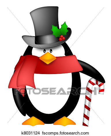 385x470 Drawings Of Penguin With Top Hat Red Scarf And Candy Cane Clipart