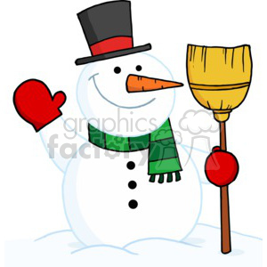 300x300 Royalty Free Snowman In A Red And Black Top Hat Wearing A Green