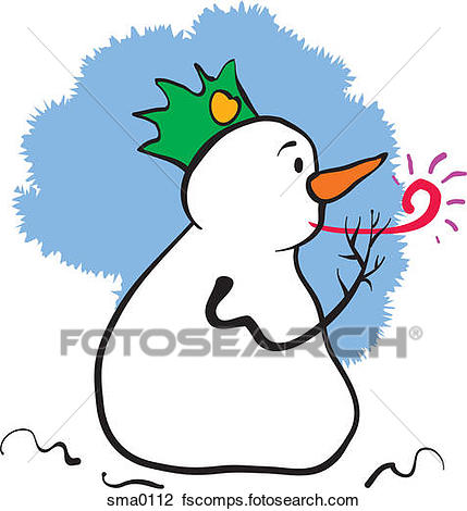 429x470 Clip Art Of A Snowman Wearing A Hat And Blowing A Noise Maker
