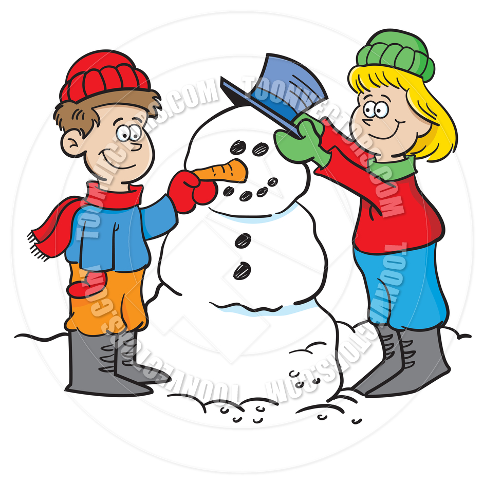 940x940 Cartoon Kids Building A Snowman By Kenbenner Toon Vectors Eps