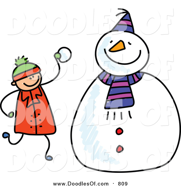 600x620 Vector Clipart Of A Doodled White Boy Making A Snowman By Prawny