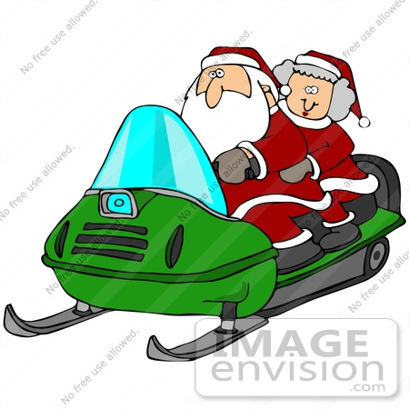 450x450 Clip Art Graphic Of Santa And Mrs Claus Having Fun On A Green