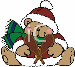 300x267 Christmas Teddy Bear Holding A Pair Of Snowshoes