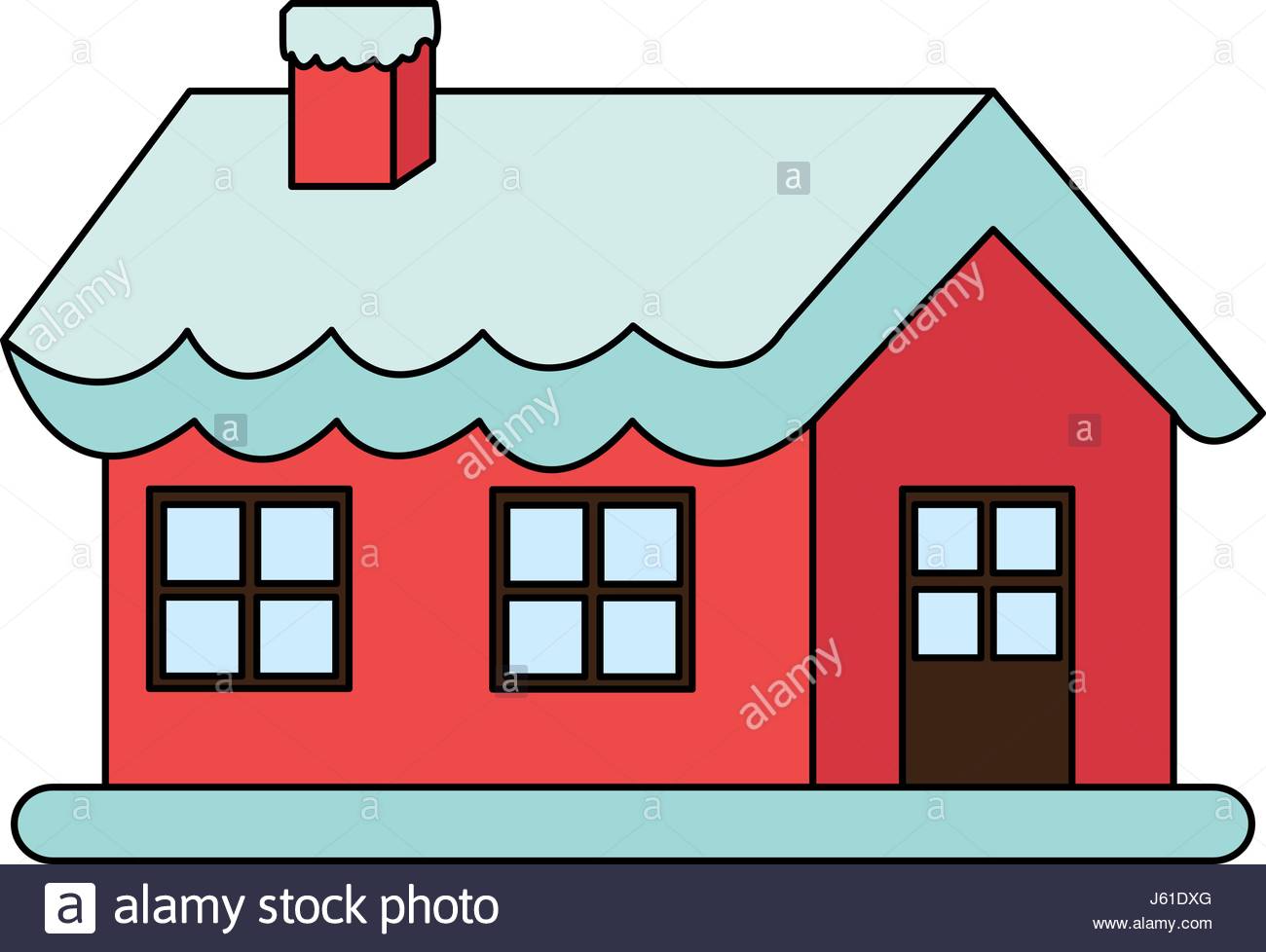1300x978 House With Snow Cartoon Illustration. Winter Snowy Christmas Home