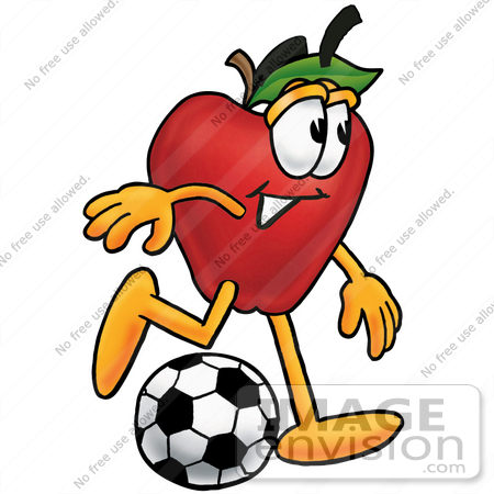 450x450 Clip Art Graphic Of A Red Apple Cartoon Character Kicking A Soccer
