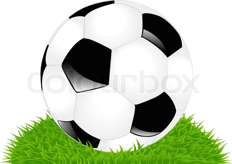 800x566 Classic Soccer Ball On Green Lawn, Isolated On White Stock