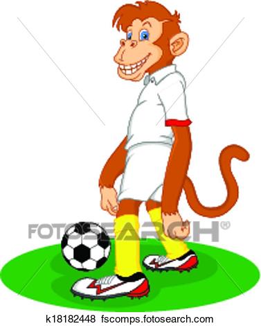 377x470 Clip Art Of Monkey Cartoon Playing Soccer Ball K18182448
