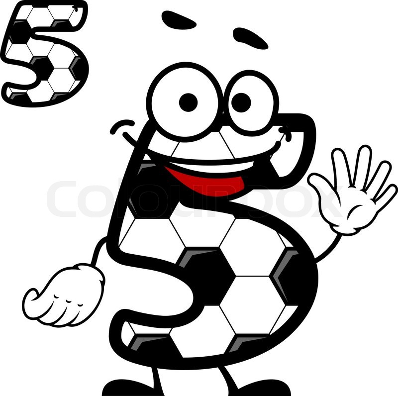 800x796 Happy Cartoon Number 5 Character With A Soccer Ball Hexagonal